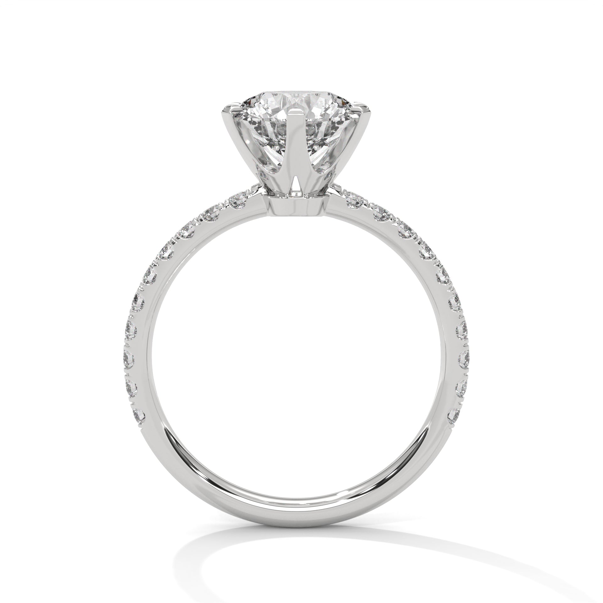 6-Prong Pave Round-Cut Engagement Ring with 2ct Lab-Grown Diamond (F VS1)